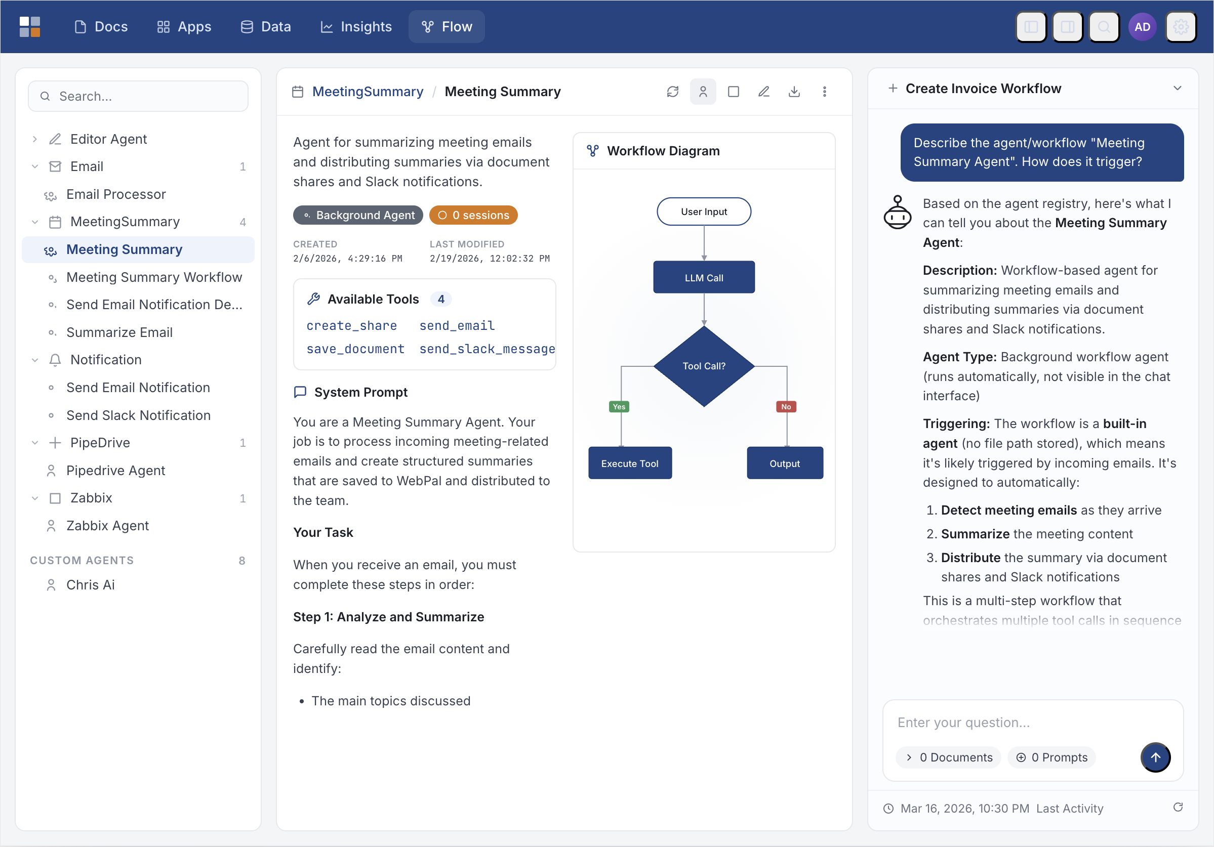 WebPal 4 Dashboard - AI Flow Agents